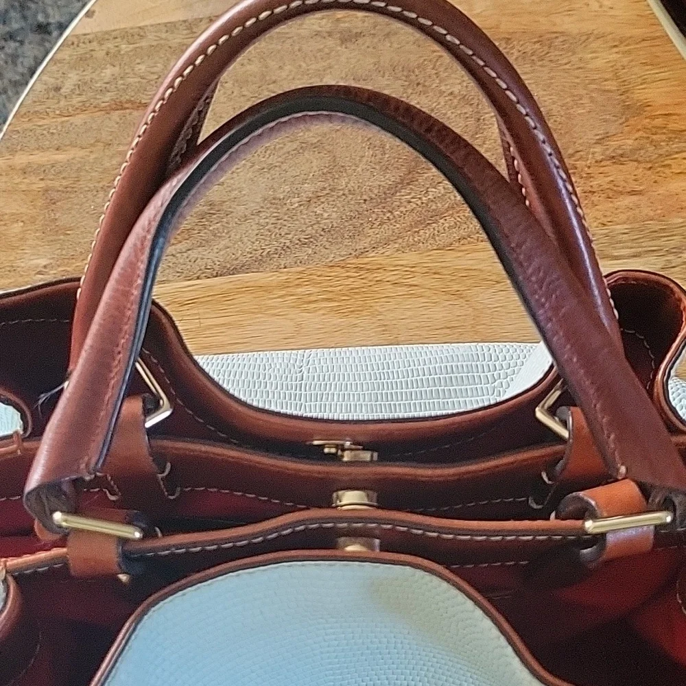 Dooney & Bourke White/Light Blue Lizard Satchel - Picture 4 of 17